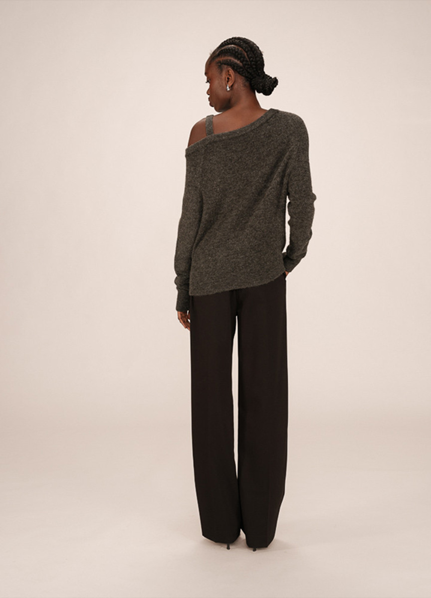 不對稱露肩毛衣